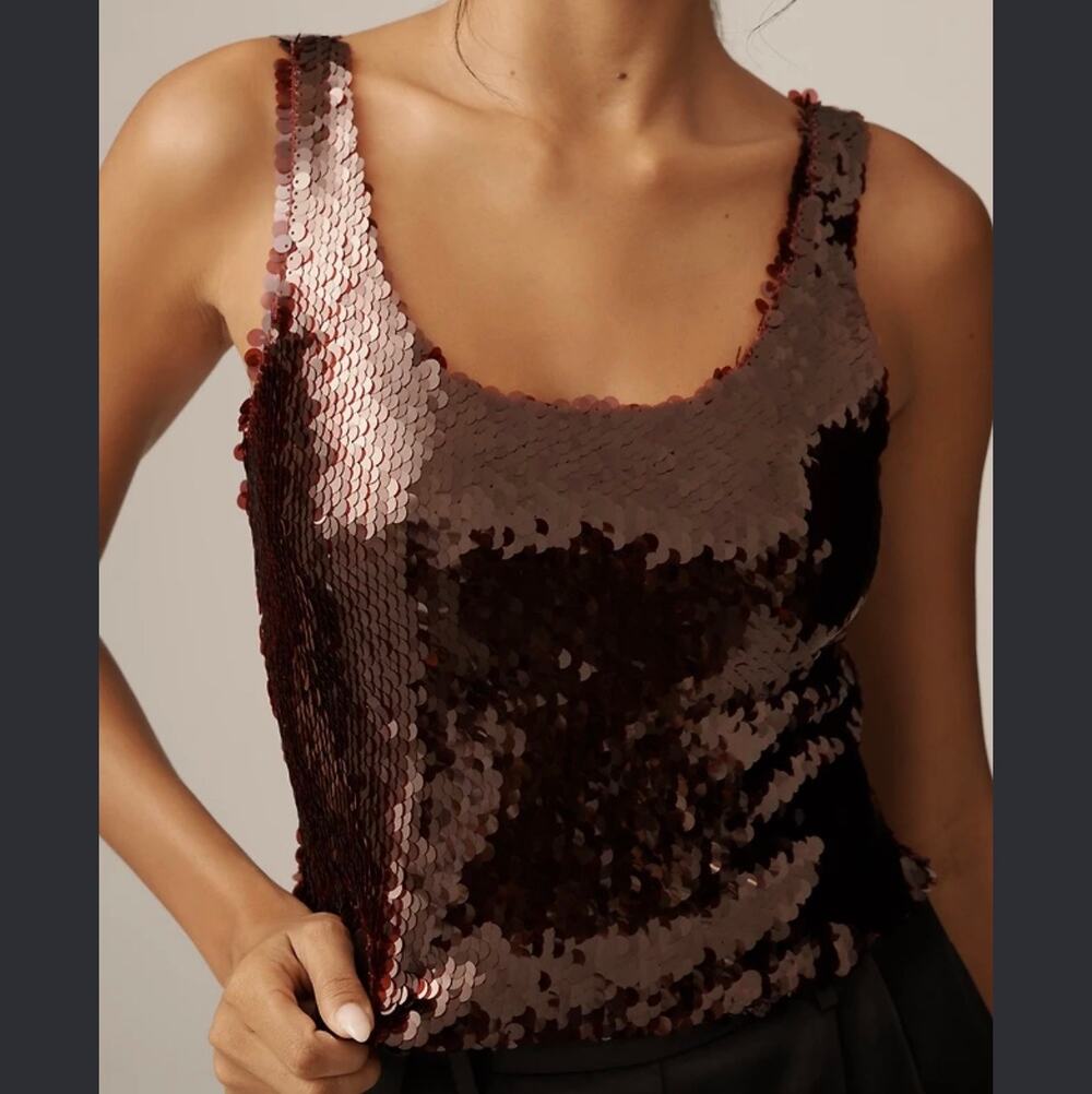 Anthropologie Lyrebird Sequin Tank Top Sz S Deep Burgundy
